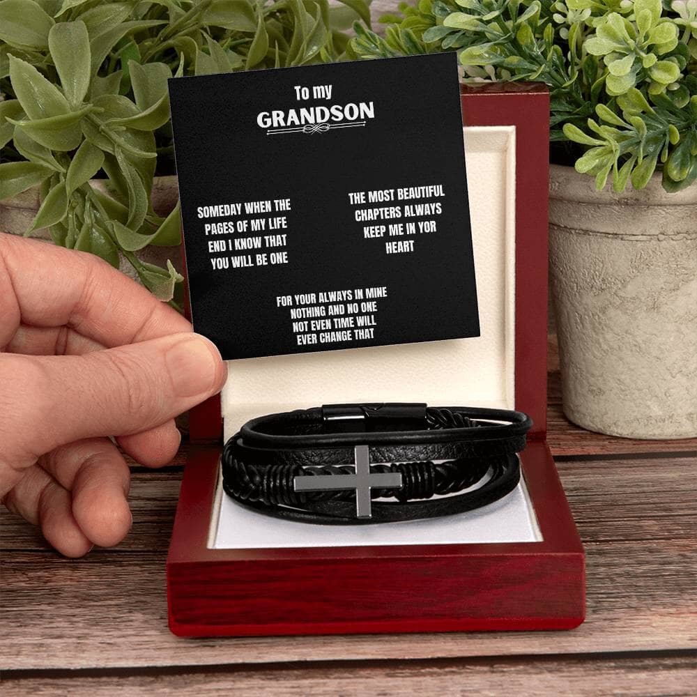 Legacy of Love: Men's Cross Leather Bracelet with Heartfelt Message Jewelry/CrossLeatherBracelet ShineOn Fulfillment Luxury Box with LED 