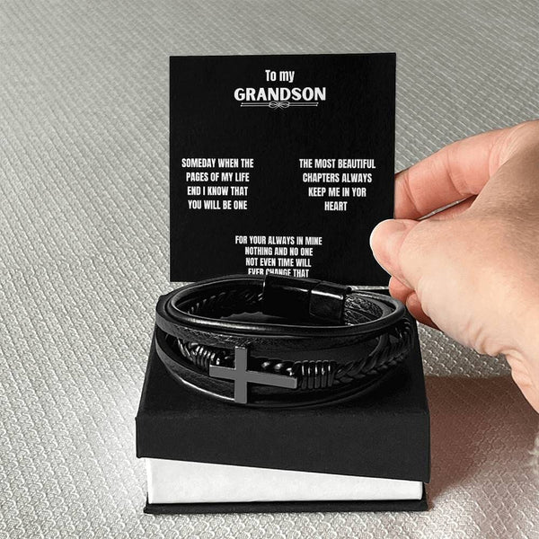 Legacy of Love: Men's Cross Leather Bracelet with Heartfelt Message Jewelry/CrossLeatherBracelet ShineOn Fulfillment Standard Box 