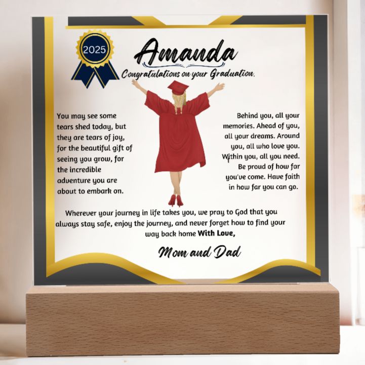 Personalized Shiny Acrylic Plaque for Graduation: The Unforgettable and Exclusive Keepsake Acrylic/Square ShineOn Fulfillment 