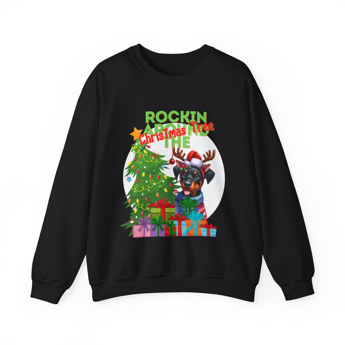 "Rockin' Around the Christmas Tree!" - Festive Christmas Sweater for Dog Lovers Sweatshirt Printify Black S 