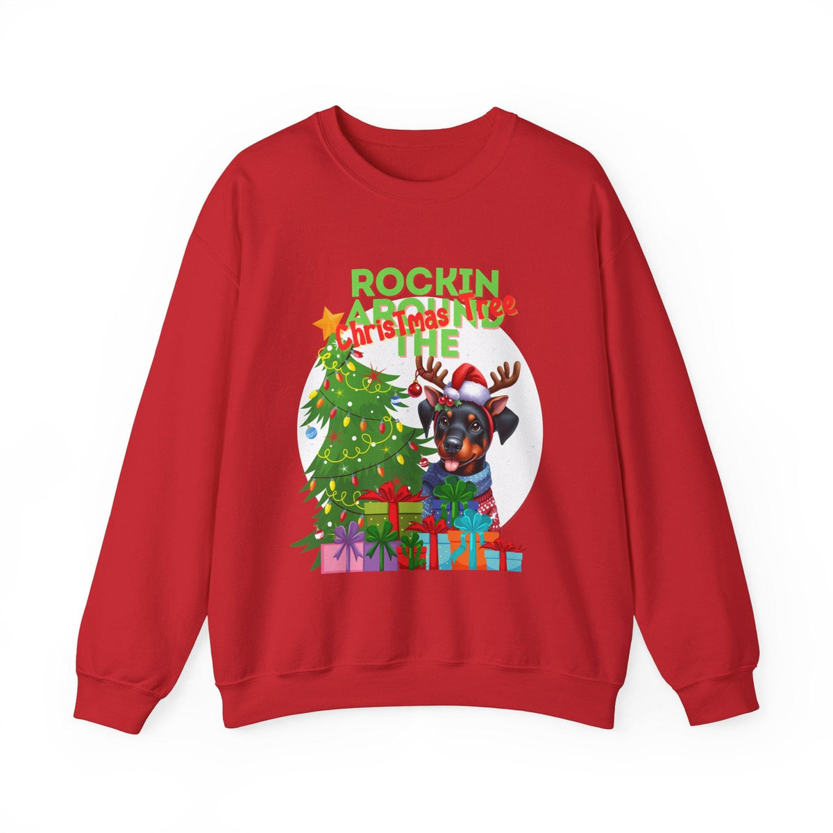 "Rockin' Around the Christmas Tree!" - Festive Christmas Sweater for Dog Lovers Sweatshirt Printify Red S 