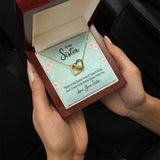 Sisters' Eternal Bond: Interlocking Hearts Necklace with Sentimental Message Jewelry/InterlockingHearts ShineOn Fulfillment 18K Yellow Gold Finish Luxury Box 