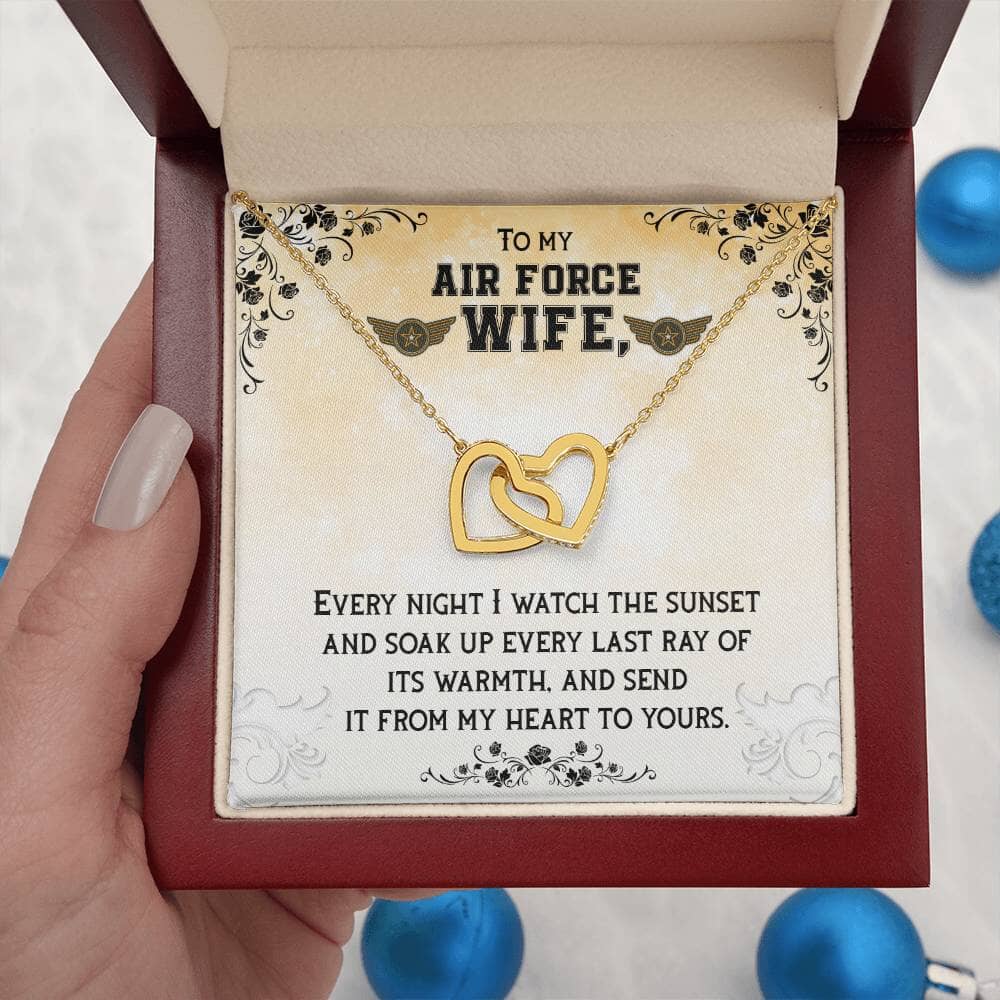 Sunset Embrace: The Ultimate Interlocking Hearts Necklace for the Air Force Wife Jewelry/InterlockingHearts ShineOn Fulfillment 18K Yellow Gold Finish Luxury Box 