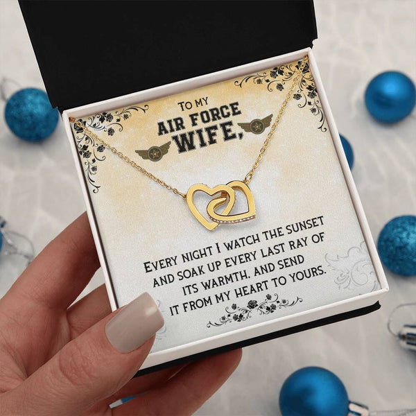 Sunset Embrace: The Ultimate Interlocking Hearts Necklace for the Air Force Wife Jewelry/InterlockingHearts ShineOn Fulfillment 18K Yellow Gold Finish Standard Box 