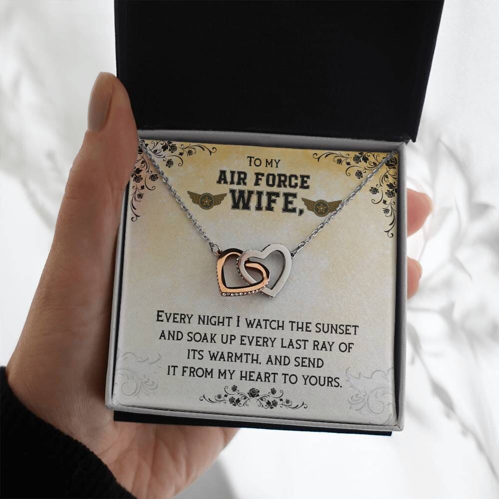 Sunset Embrace: The Ultimate Interlocking Hearts Necklace for the Air Force Wife Jewelry/InterlockingHearts ShineOn Fulfillment Polished Stainless Steel & Rose Gold Finish Standard Box 