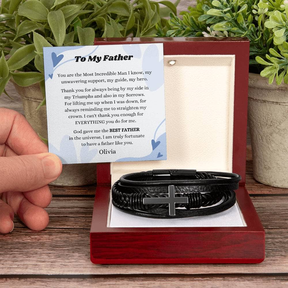 The Perfect Gift for Dad: Stainless Steel and Vegan Leather Bracelet He Will Love Jewelry ShineOn Fulfillment 