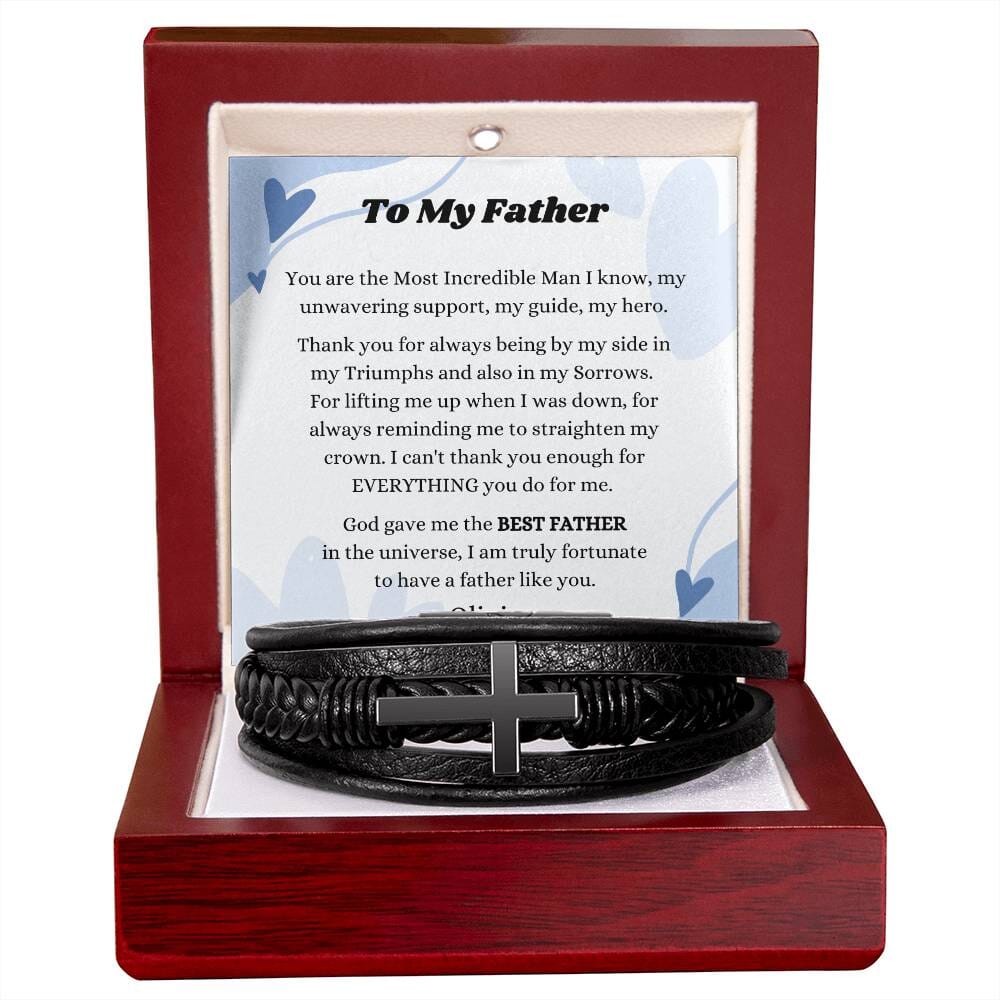 The Perfect Gift for Dad: Stainless Steel and Vegan Leather Bracelet He Will Love Jewelry ShineOn Fulfillment Luxury Box with LED 