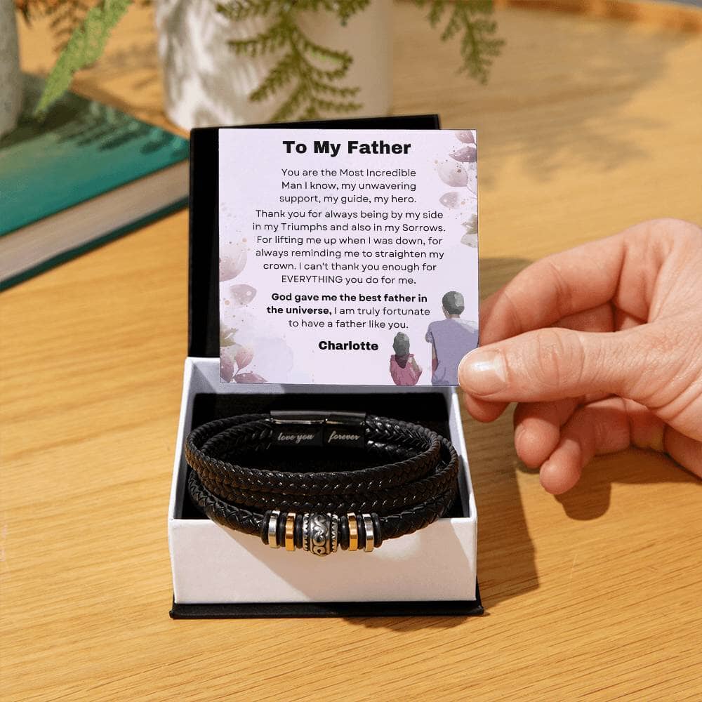 The Ultimate Gift for Dad: Timeless Stainless Steel and Vegan Leather Bracelet with Heartfelt Sentiment Jewelry ShineOn Fulfillment 