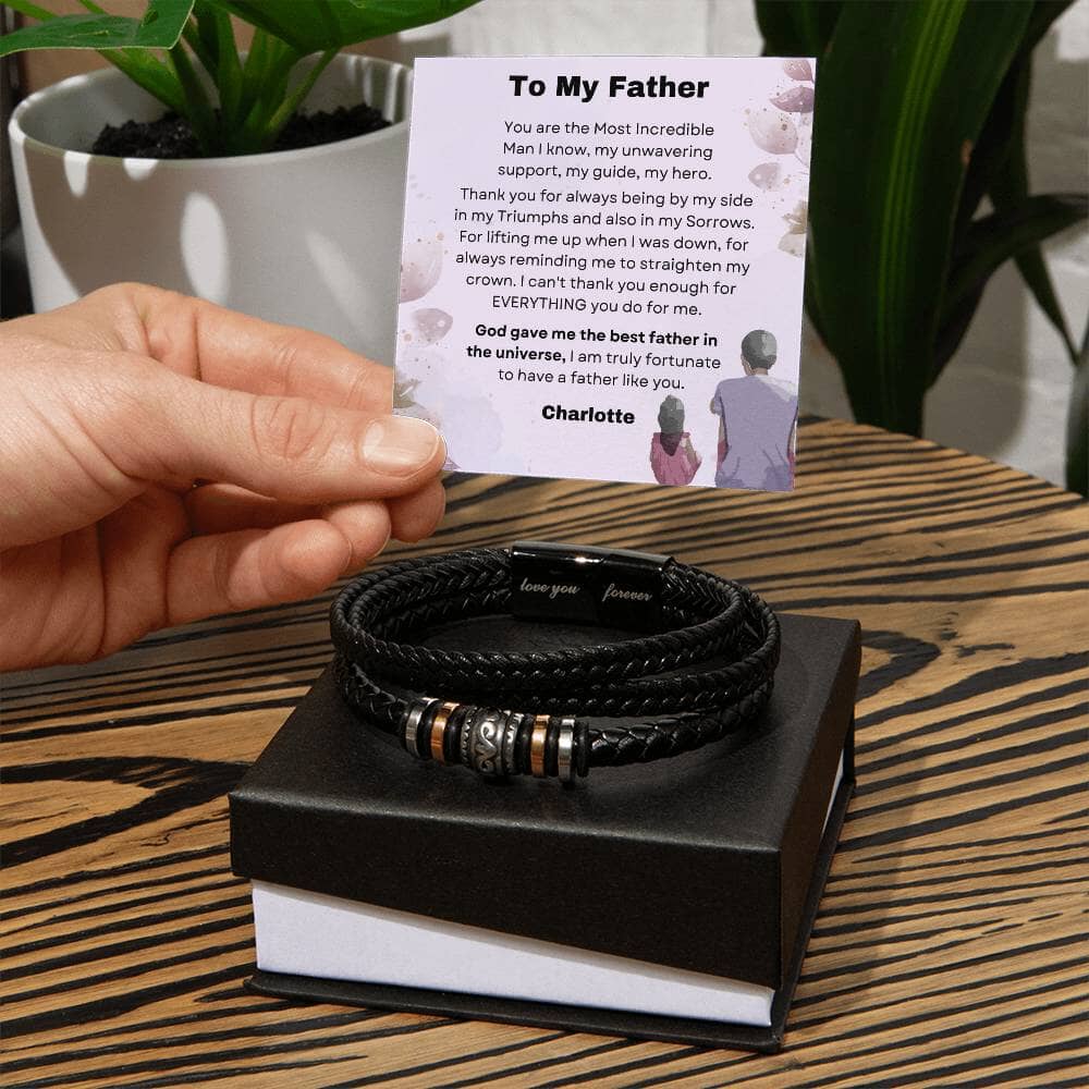 The Ultimate Gift for Dad: Timeless Stainless Steel and Vegan Leather Bracelet with Heartfelt Sentiment Jewelry ShineOn Fulfillment 