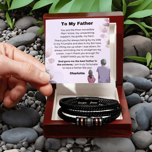 The Ultimate Gift for Dad: Timeless Stainless Steel and Vegan Leather Bracelet with Heartfelt Sentiment Jewelry ShineOn Fulfillment 