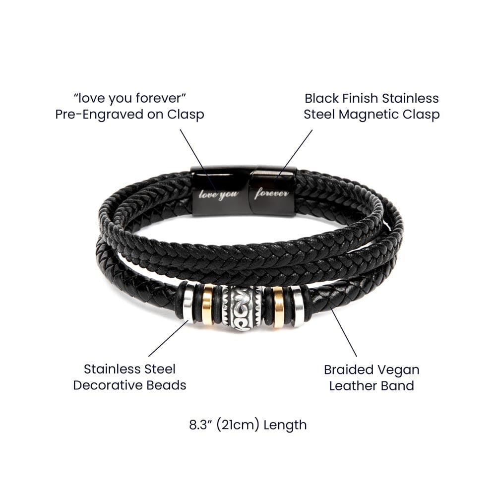 The Ultimate Gift for Dad: Timeless Stainless Steel and Vegan Leather Bracelet with Heartfelt Sentiment Jewelry ShineOn Fulfillment 