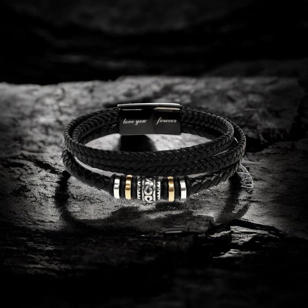 The Ultimate Gift for Dad: Timeless Stainless Steel and Vegan Leather Bracelet with Heartfelt Sentiment Jewelry ShineOn Fulfillment 