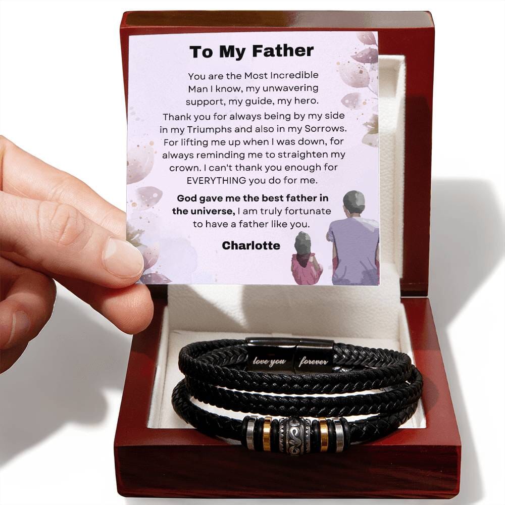 The Ultimate Gift for Dad: Timeless Stainless Steel and Vegan Leather Bracelet with Heartfelt Sentiment Jewelry ShineOn Fulfillment Luxury Box w/LED 