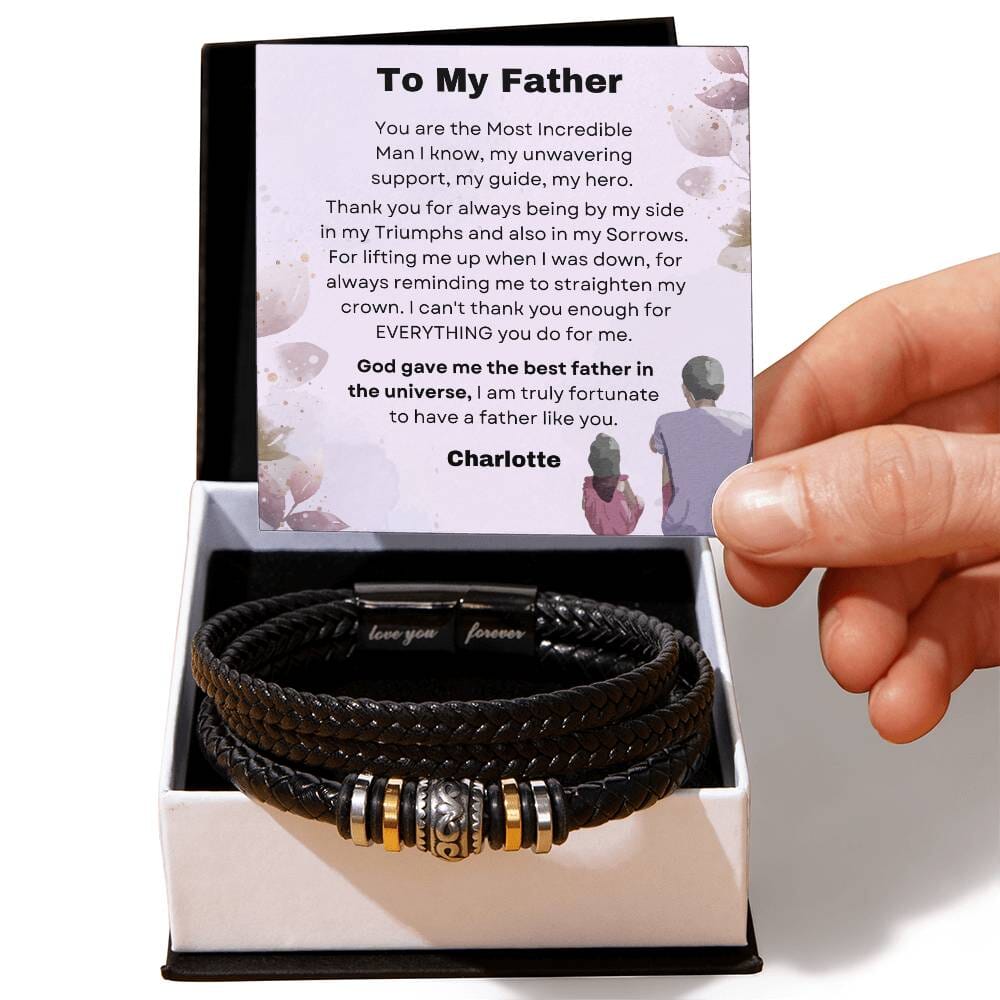 The Ultimate Gift for Dad: Timeless Stainless Steel and Vegan Leather Bracelet with Heartfelt Sentiment Jewelry ShineOn Fulfillment Two Tone Box 