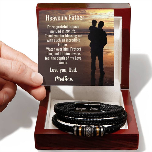 "Timeless Bond" - Father's Day Bracelet from Son with Personalized Message Jewelry ShineOn Fulfillment Luxury Box w/LED 