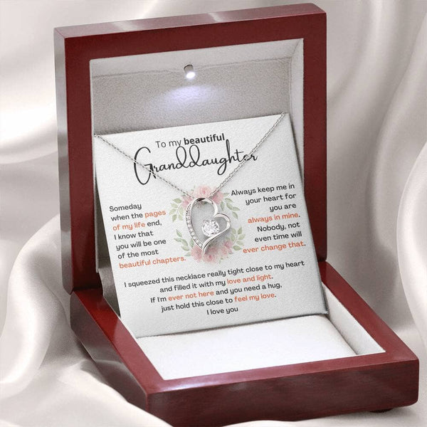 To My Granddaughter – Forever Love Necklace (A Gift She'll Treasure Always) Jewelry ShineOn Fulfillment 14k White Gold Finish Mahogany Box w/LED Light 