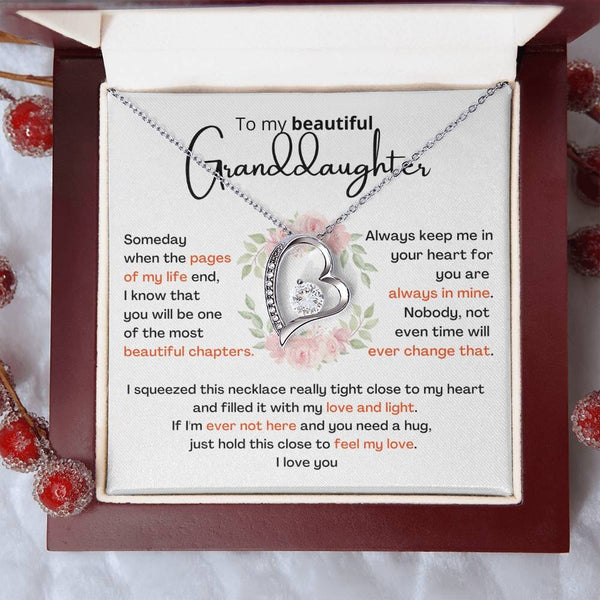 To My Granddaughter – Forever Love Necklace (A Gift She'll Treasure Always) Jewelry ShineOn Fulfillment 14k White Gold Finish Mahogany Box w/LED Light 