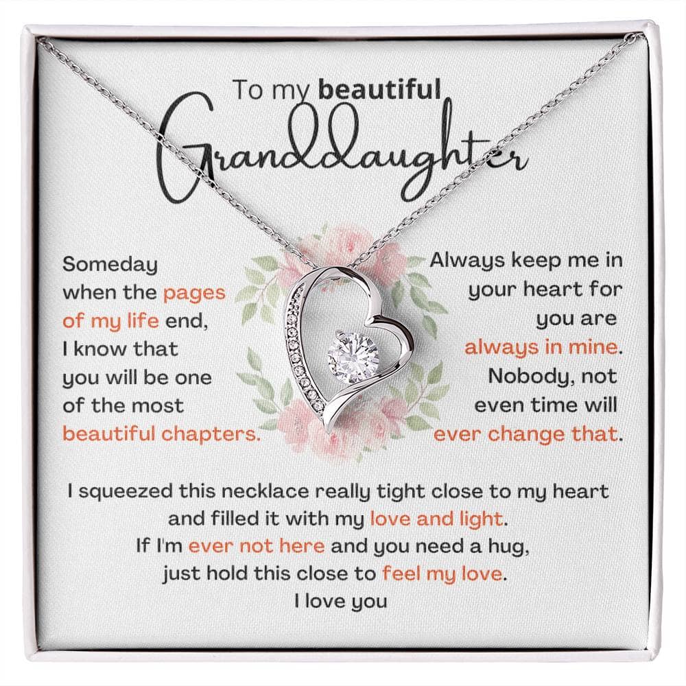 To My Granddaughter – Forever Love Necklace (A Gift She'll Treasure Always) Jewelry ShineOn Fulfillment 14k White Gold Finish Two Toned Box 