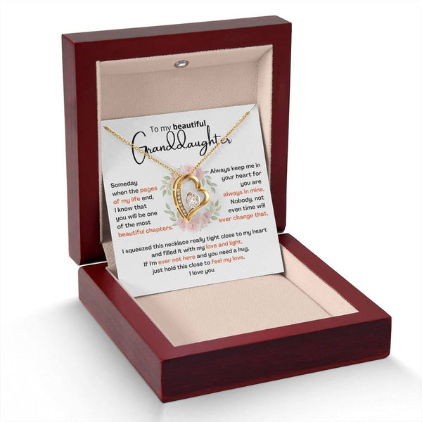 To My Granddaughter – Forever Love Necklace (A Gift She'll Treasure Always) Jewelry ShineOn Fulfillment 18k Yellow Gold Finish Mahogany Box w/LED Light 