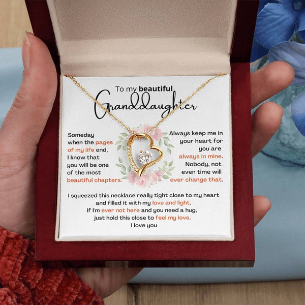 To My Granddaughter – Forever Love Necklace (A Gift She'll Treasure Always) Jewelry ShineOn Fulfillment 18k Yellow Gold Finish Mahogany Box w/LED Light 