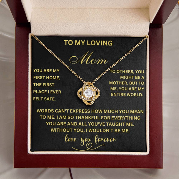 To My Loving Mom - Eternal Bond Love Knot Necklace for the World's Best Mom Jewelry/LoveKnot ShineOn Fulfillment 18K Yellow Gold Finish Mahogany Style Luxury Box (w/LED) 