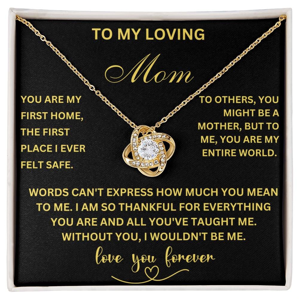 To My Loving Mom - Eternal Bond Love Knot Necklace for the World's Best Mom Jewelry/LoveKnot ShineOn Fulfillment 18K Yellow Gold Finish Two-Toned Gift Box 
