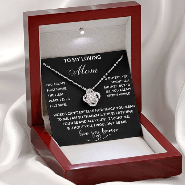 To My Loving Mom - Love Knot Necklace for the World's Best Mom Jewelry/LoveKnot ShineOn Fulfillment 14K White Gold Finish Mahogany Style Luxury Box (w/LED) 
