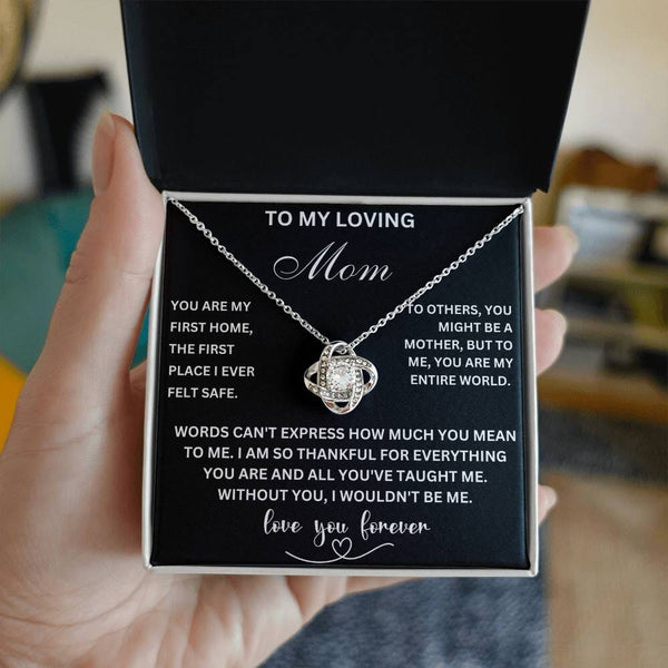 To My Loving Mom - Love Knot Necklace for the World's Best Mom Jewelry/LoveKnot ShineOn Fulfillment 14K White Gold Finish Two-Toned Gift Box 