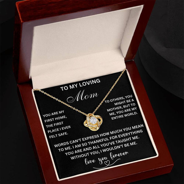 To My Loving Mom - Love Knot Necklace for the World's Best Mom Jewelry/LoveKnot ShineOn Fulfillment 18K Yellow Gold Finish Mahogany Style Luxury Box (w/LED) 