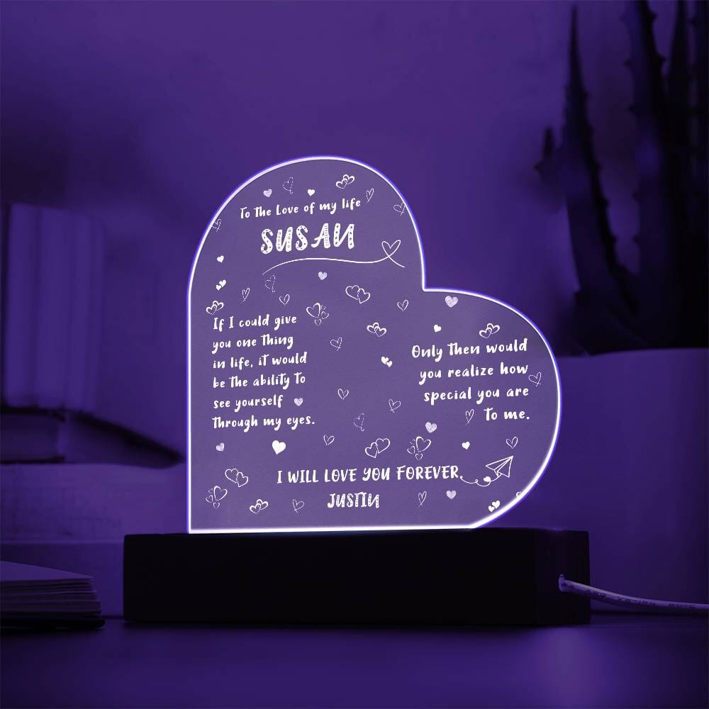 To the Love of My Life - Personalized Heart Acrylic Plaque with LED Light Jewelry ShineOn Fulfillment 