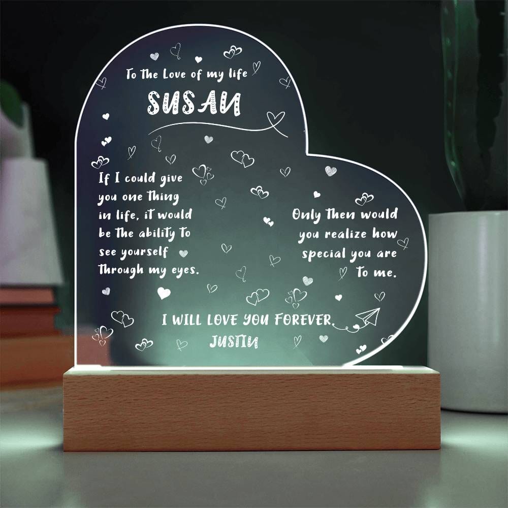 To the Love of My Life - Personalized Heart Acrylic Plaque with LED Light Jewelry ShineOn Fulfillment 