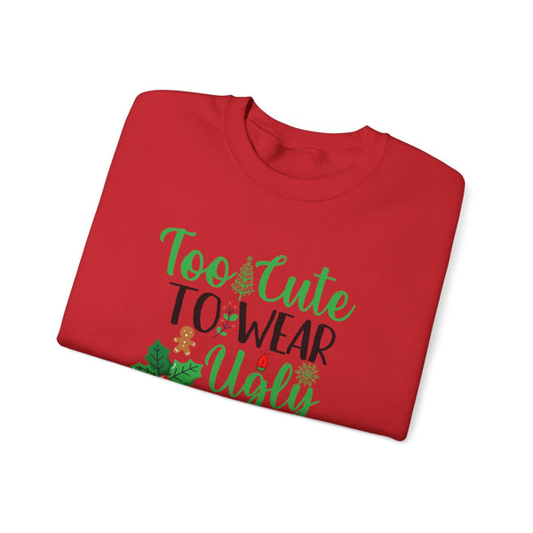 Too Cute for Ugly Sweaters" - Unisex Holiday Sweater in Festive White, Ash, and Red Sweatshirt Printify 