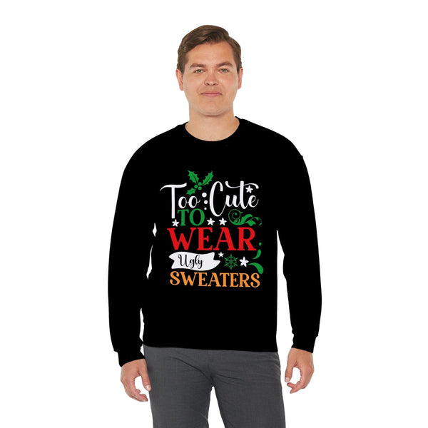 Too Cute to WEAR Ugly Sweaters - Unisex Christmas Sweater in Black, Indigo Blue, and Navy Sweatshirt Printify 