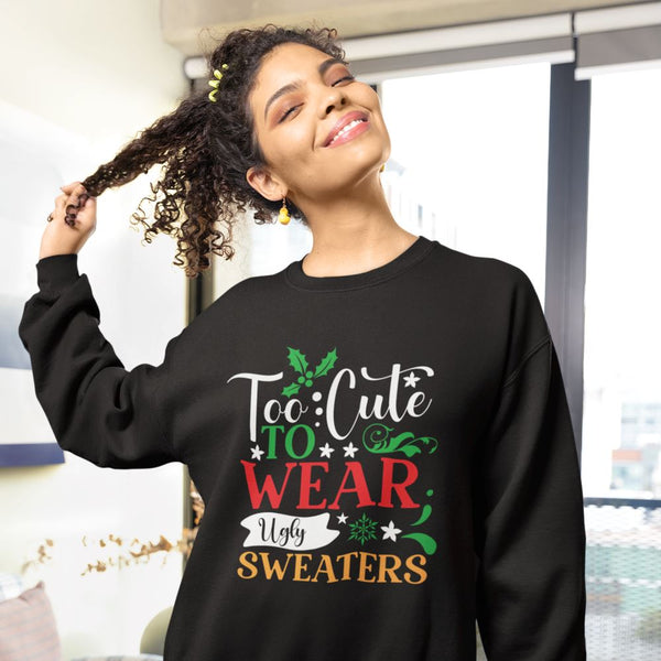 Too Cute to WEAR Ugly Sweaters - Unisex Christmas Sweater in Black, Indigo Blue, and Navy Sweatshirt Printify 