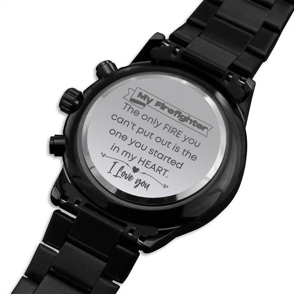 A Gift for Firefighter - Engraved Design Black Chronograph Watch Jewelry ShineOn Fulfillment 