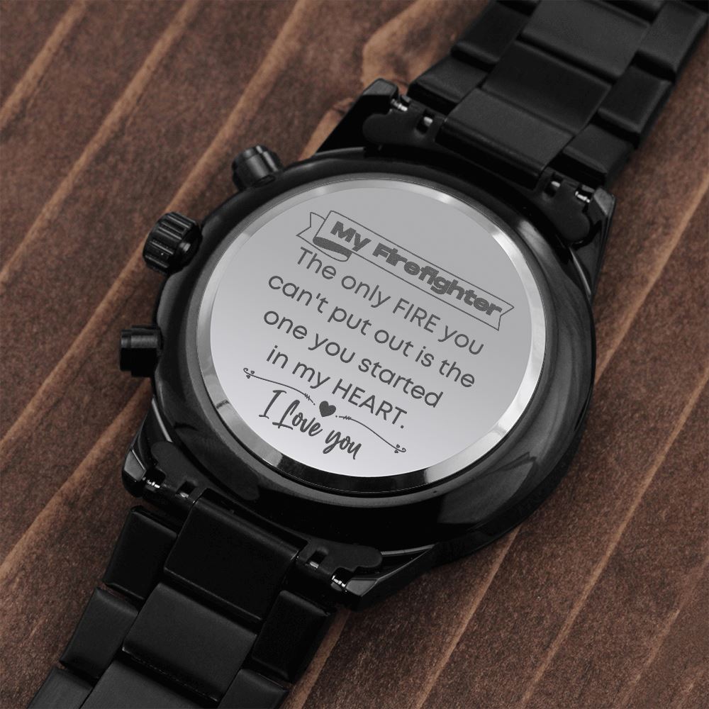A Gift for Firefighter - Engraved Design Black Chronograph Watch Jewelry ShineOn Fulfillment Standard Box 