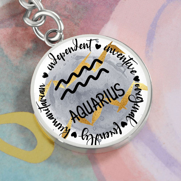 AQUARIUS: Independent, inventive, original, friendly, humanitarian - Graphic Circle Keychain Jewelry ShineOn Fulfillment 