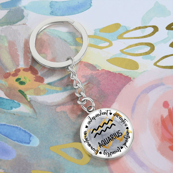 AQUARIUS: Independent, inventive, original, friendly, humanitarian - Graphic Circle Keychain Jewelry ShineOn Fulfillment 