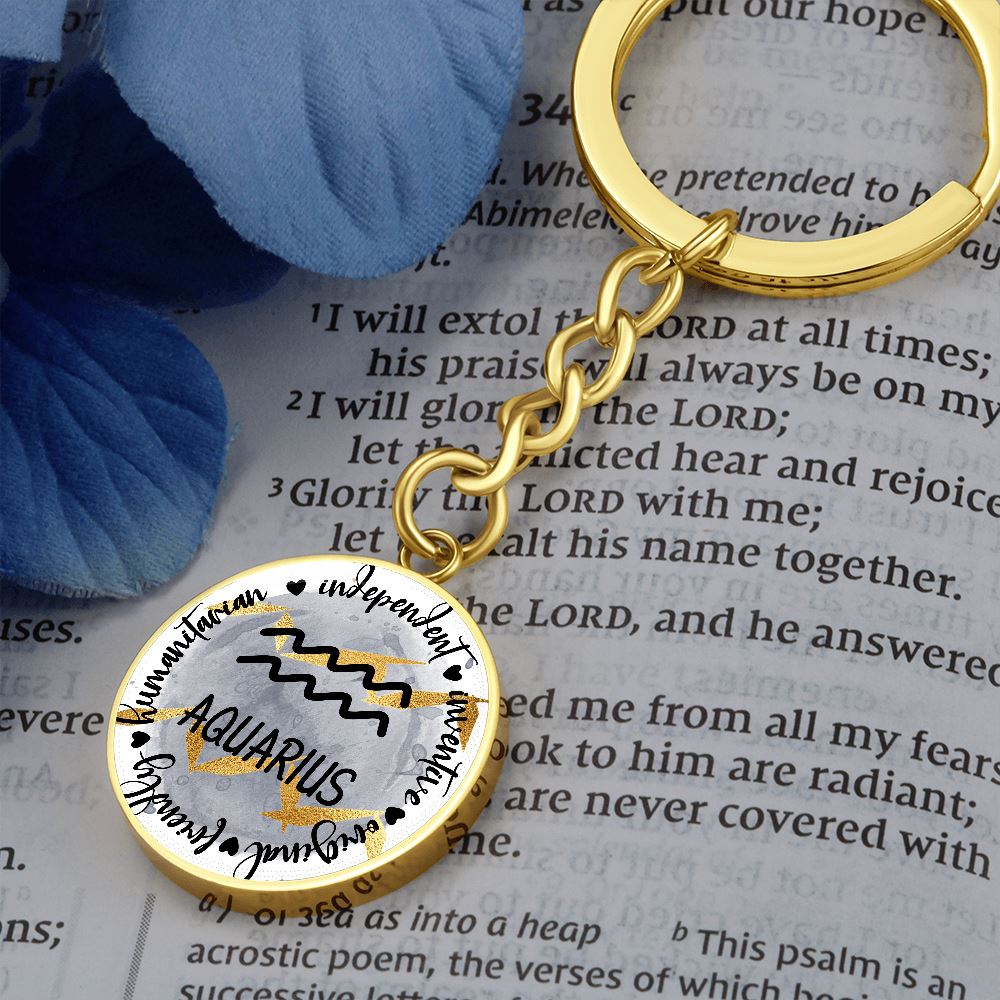 AQUARIUS: Independent, inventive, original, friendly, humanitarian - Graphic Circle Keychain Jewelry ShineOn Fulfillment 