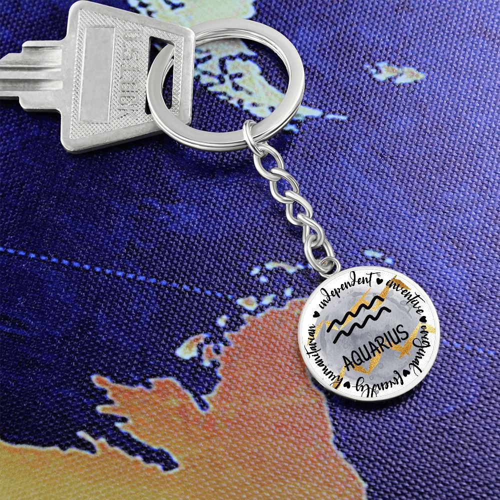 AQUARIUS: Independent, inventive, original, friendly, humanitarian - Graphic Circle Keychain Jewelry ShineOn Fulfillment 