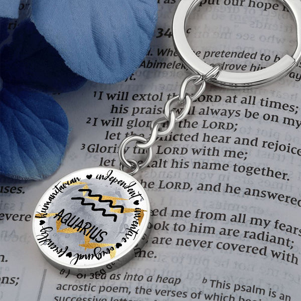 AQUARIUS: Independent, inventive, original, friendly, humanitarian - Graphic Circle Keychain Jewelry ShineOn Fulfillment 