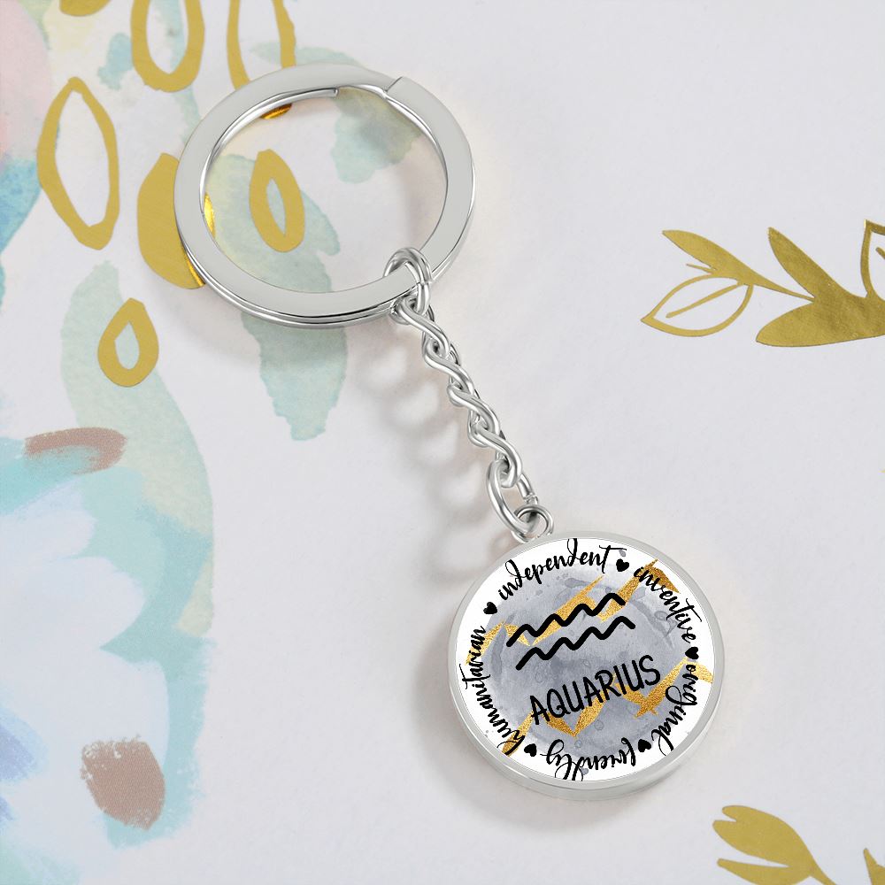 AQUARIUS: Independent, inventive, original, friendly, humanitarian - Graphic Circle Keychain Jewelry ShineOn Fulfillment 