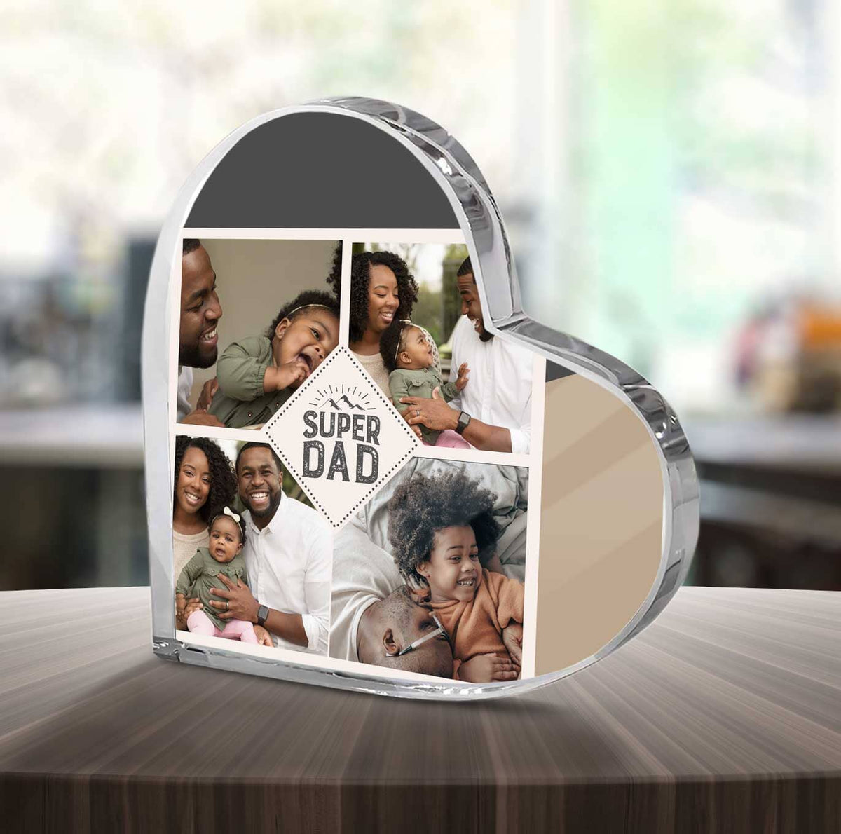 Customized 'Super DAD' Acrylic Heart: Plaque with 4 Photos - A Unique and Sentimental Gift to Celebrate Dad Jewelry ShineOn Fulfillment 