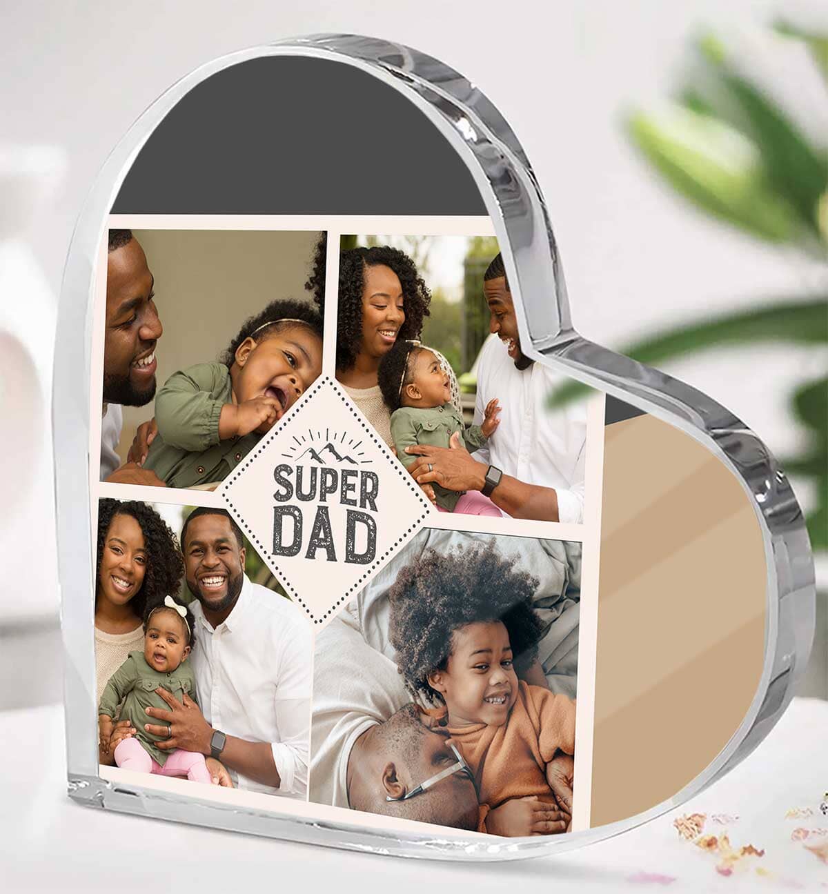 Customized 'Super DAD' Acrylic Heart: Plaque with 4 Photos - A Unique and Sentimental Gift to Celebrate Dad Jewelry ShineOn Fulfillment 12.5cm x 12.5cm *(4.9in x 4.9in) 