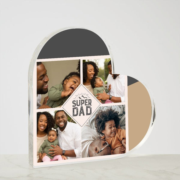 Customized 'Super DAD' Acrylic Heart: Plaque with 4 Photos - A Unique and Sentimental Gift to Celebrate Dad Jewelry ShineOn Fulfillment 