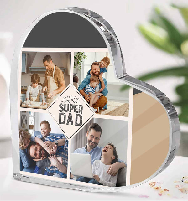 Customized 'Super DAD' Acrylic Heart: Plaque with 4 Photos - A Unique and Sentimental Gift to Celebrate Dad Jewelry ShineOn Fulfillment 