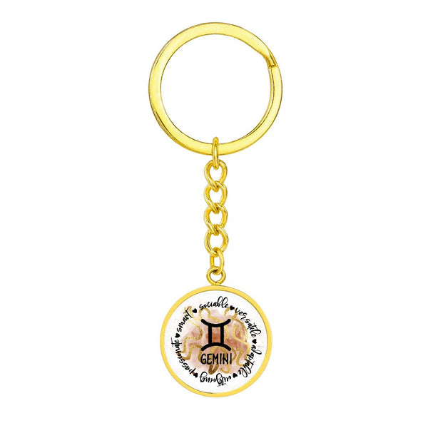 GEMINI: Passionate, Smart, Sociable, Versatile, Adaptable, Outgoing. - Graphic Circle Keychain Jewelry ShineOn Fulfillment 