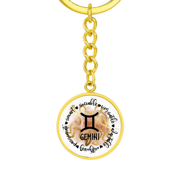 GEMINI: Passionate, Smart, Sociable, Versatile, Adaptable, Outgoing. - Graphic Circle Keychain Jewelry ShineOn Fulfillment 