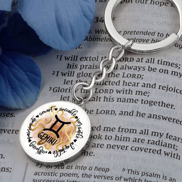 GEMINI: Passionate, Smart, Sociable, Versatile, Adaptable, Outgoing. - Graphic Circle Keychain Jewelry ShineOn Fulfillment 