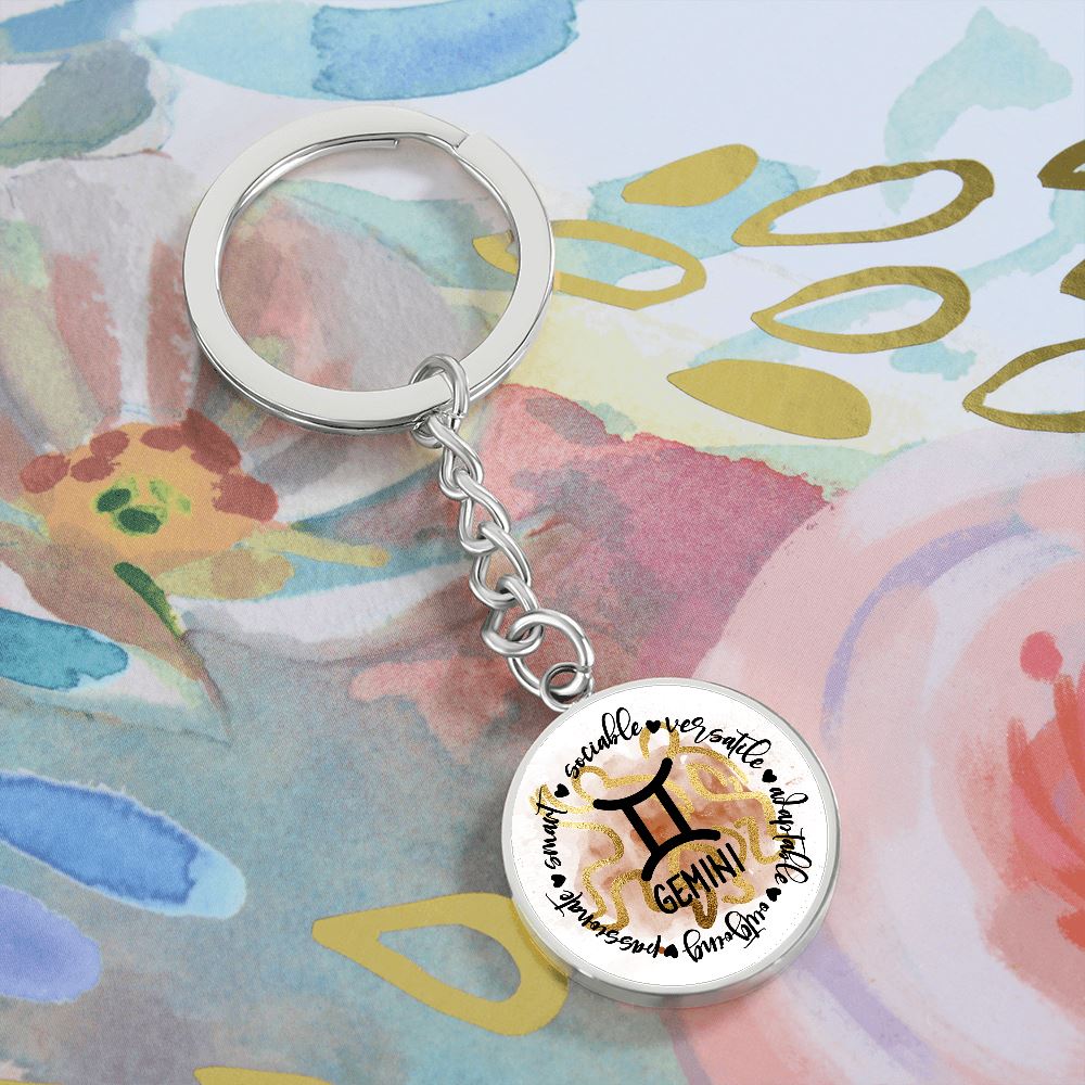 GEMINI: Passionate, Smart, Sociable, Versatile, Adaptable, Outgoing. - Graphic Circle Keychain Jewelry ShineOn Fulfillment 